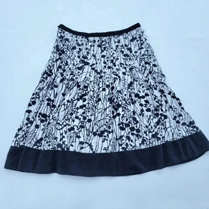 George Designs Mark Eisen Linen Floral Black White Skirt Pleated A-Line Lined M